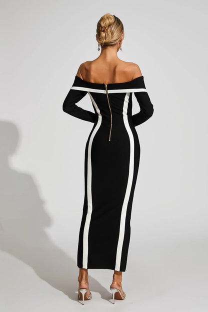 Selestia Siyah Off Shoulder Bandaj Maxi Elbise
