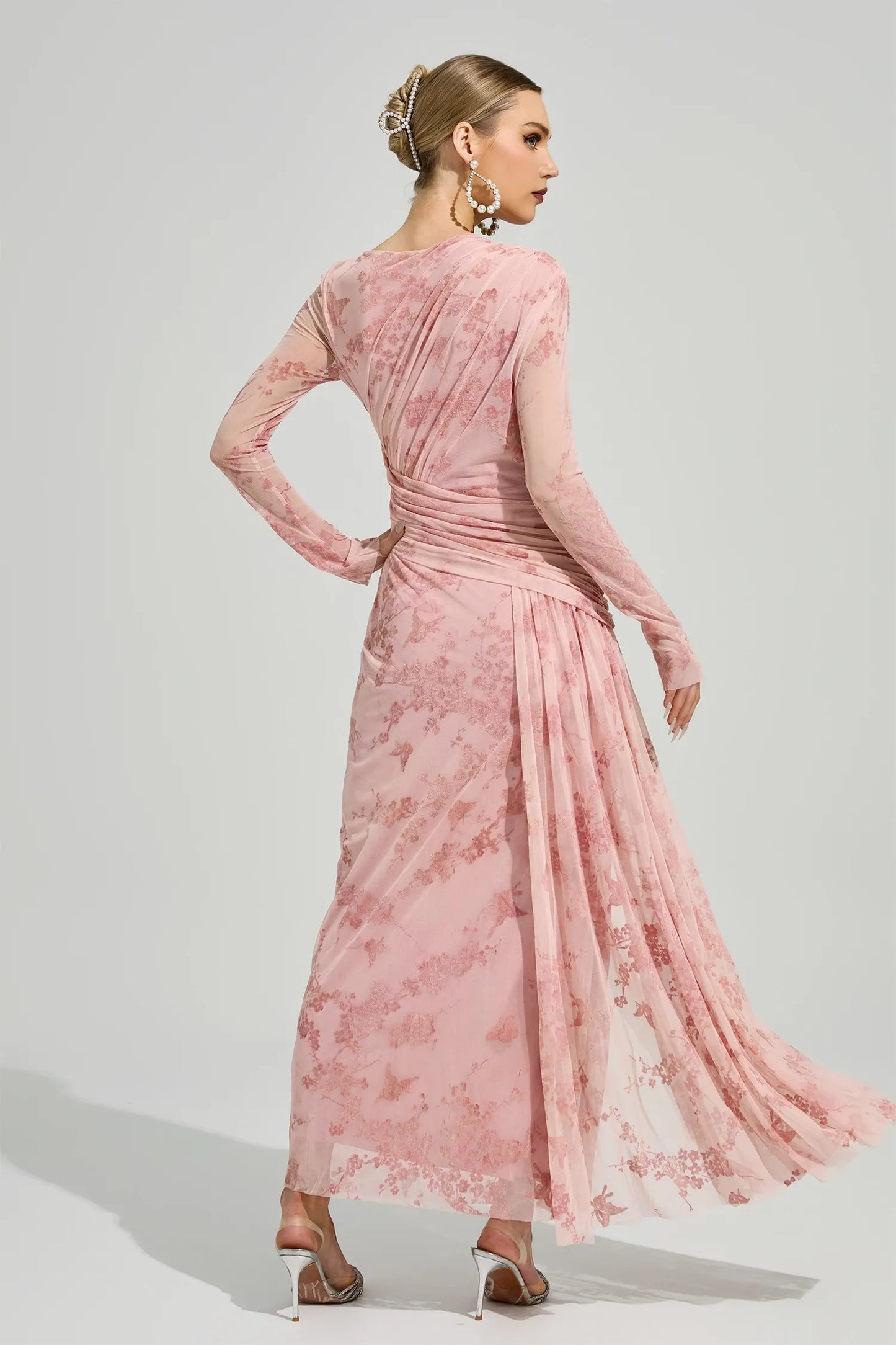 Homer Pembe Baskılı Maxi Elbise