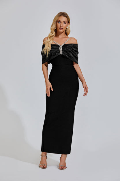 Khaleesi Siyah Elmas Maxi Elbise