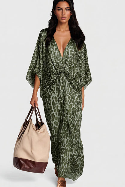 Invidia V Yaka Leopar Desenli Maxi Elbise