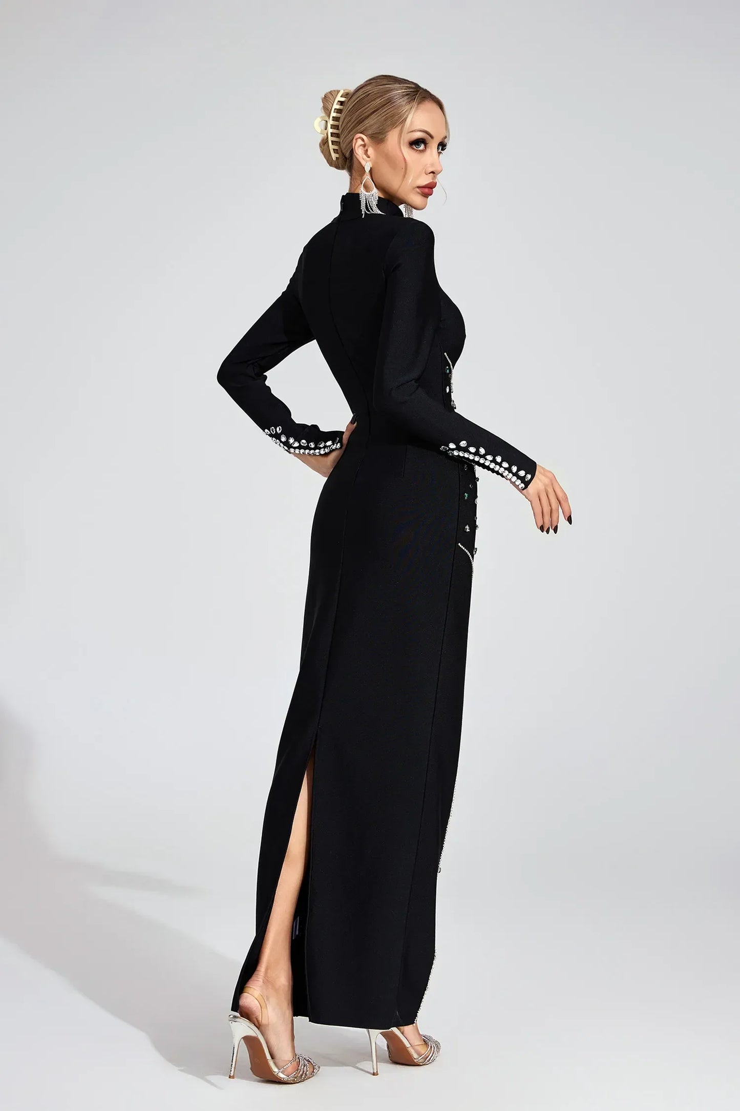 Echo Siyah Pullu Maxi Elbise