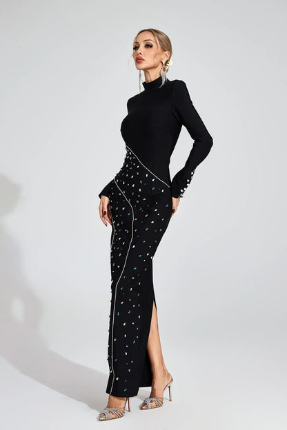 Echo Siyah Pullu Maxi Elbise
