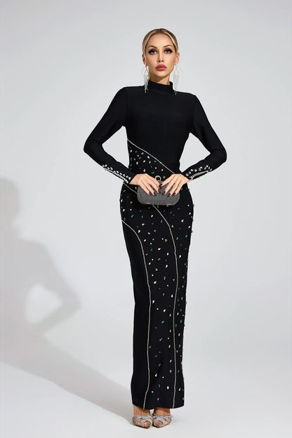 Echo Siyah Pullu Maxi Elbise
