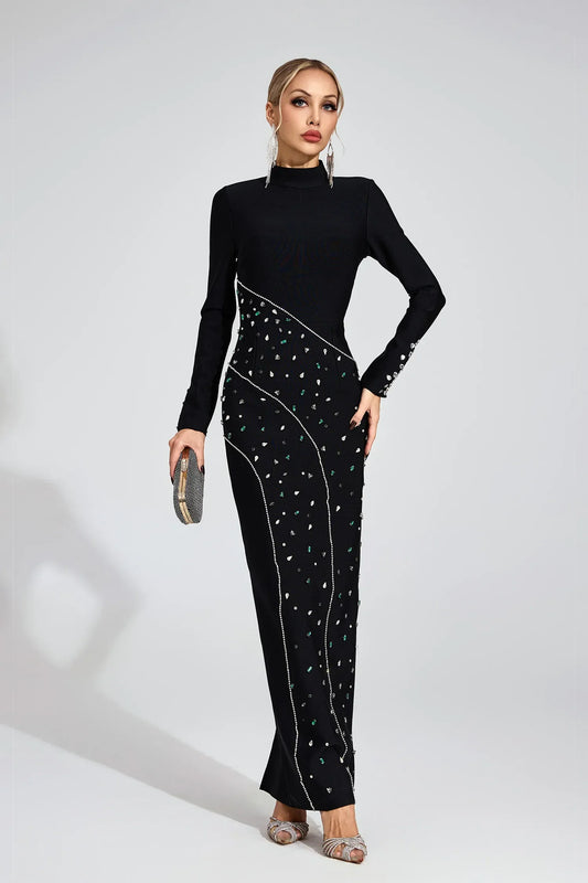 Echo Siyah Pullu Maxi Elbise