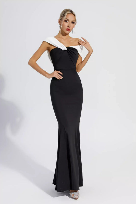 Siyah Tek Omuz Mermaid Maxi Elbise