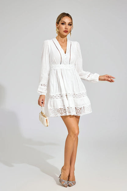 Leanne White Kesik Uzun Kollu Mini Elbise