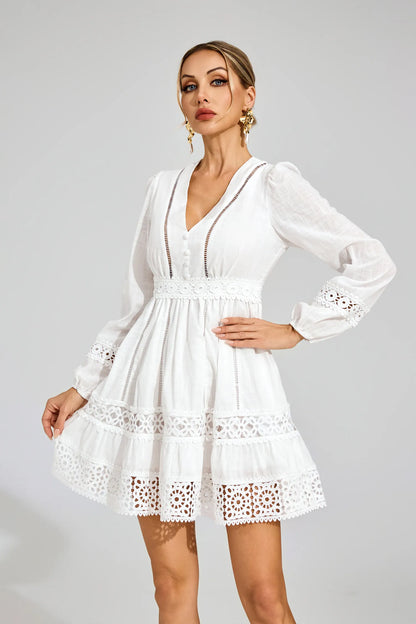 Leanne White Kesik Uzun Kollu Mini Elbise