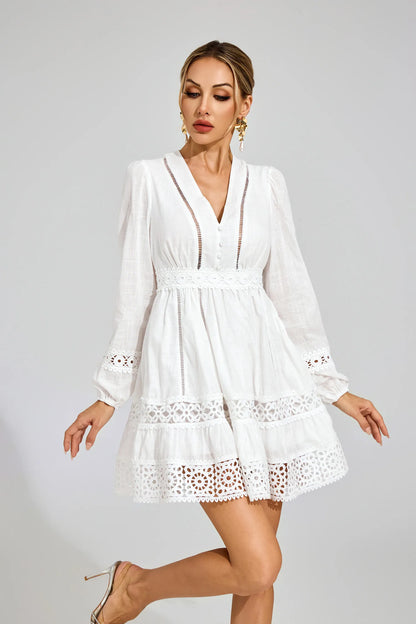 Leanne White Kesik Uzun Kollu Mini Elbise