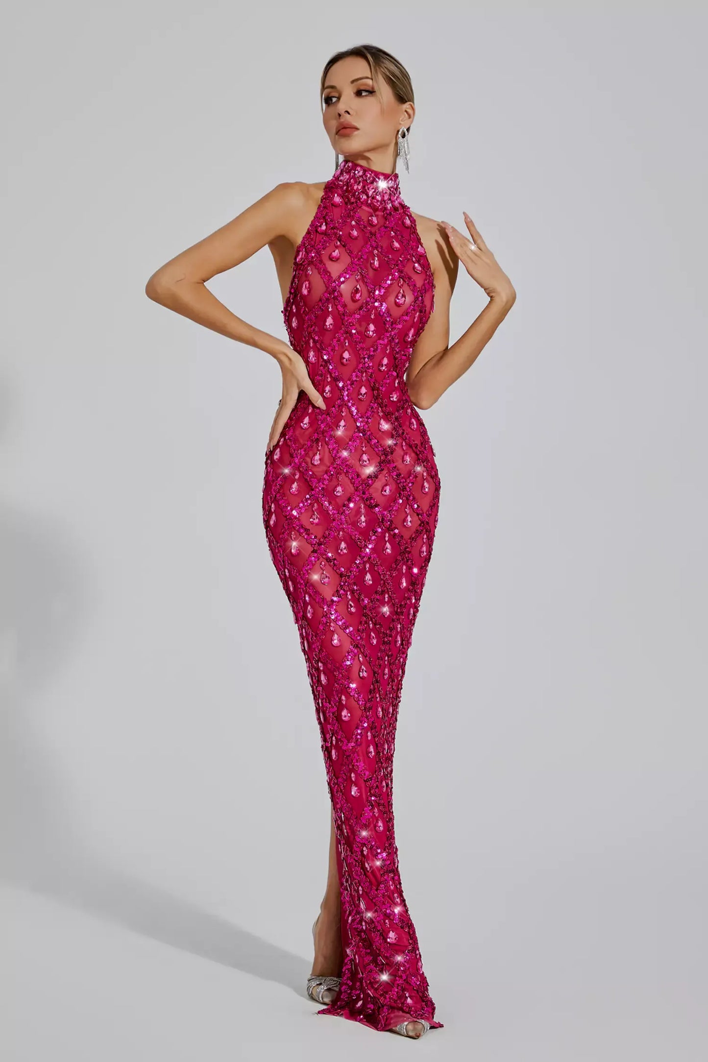 Louise Pembe Elmas Maxi Elbise (Astarsız)