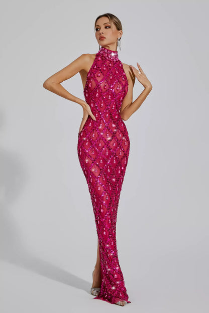 Louise Pembe Elmas Maxi Elbise (Astarsız)