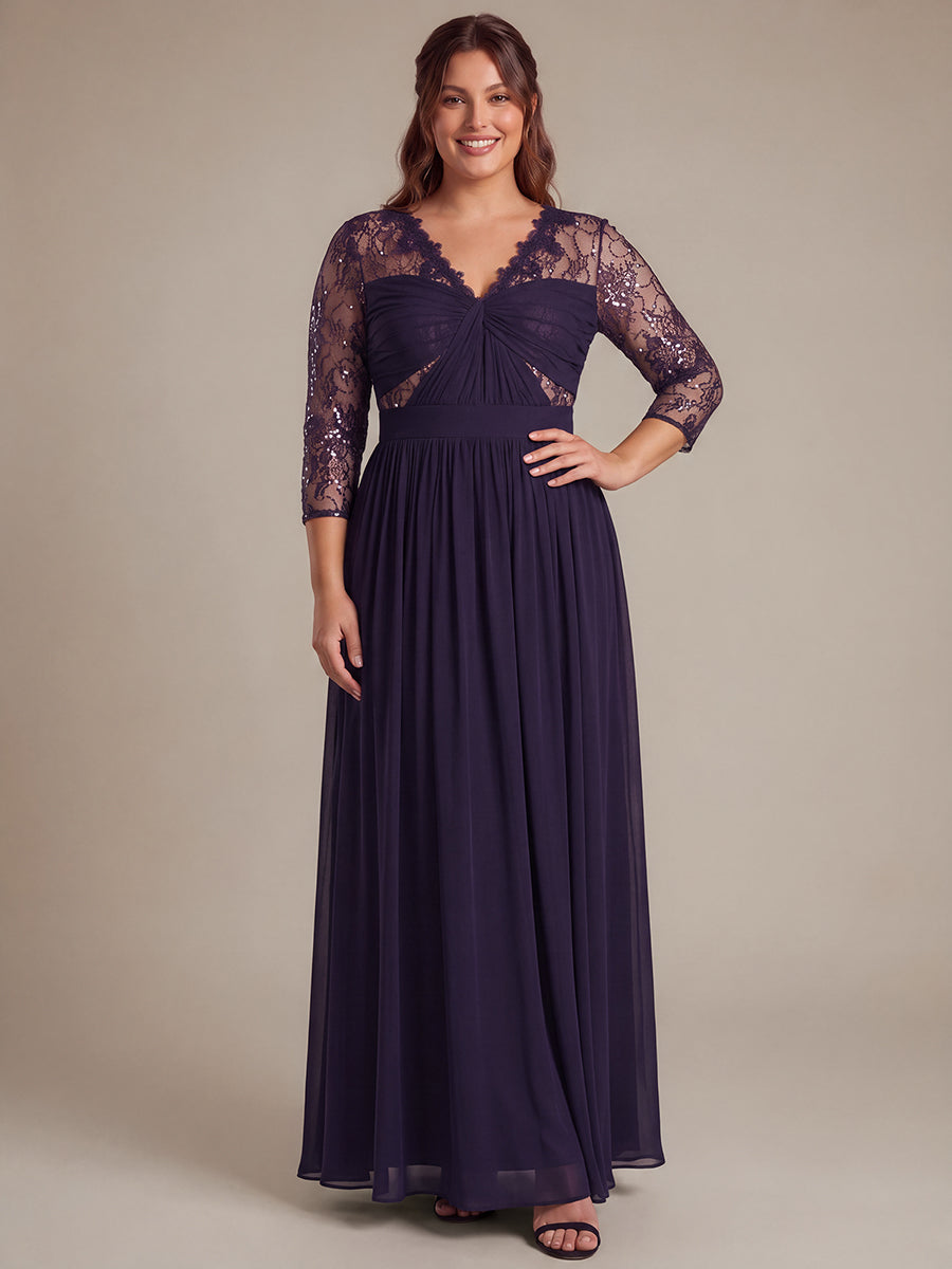 Şeffaf Uzun Kollu Şifon Akşam Elbisesi