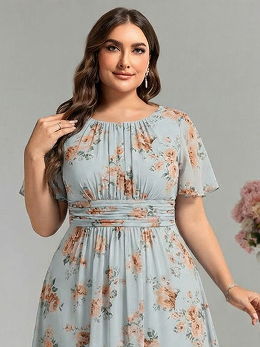 KIMORA Baskılı Şifon Plise Maxi Damatlık Elbisesi
