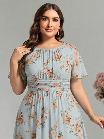 KIMORA Baskılı Şifon Plise Maxi Damatlık Elbisesi