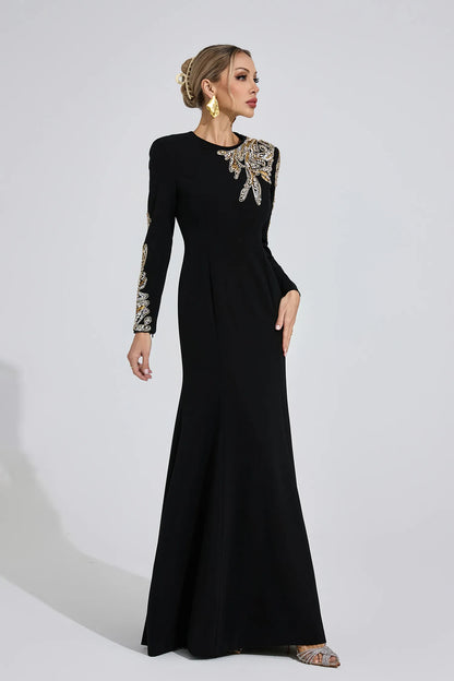 Melusine Siyah Zarif Maxi Elbise