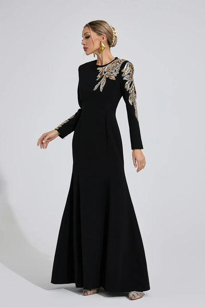 Melusine Siyah Zarif Maxi Elbise