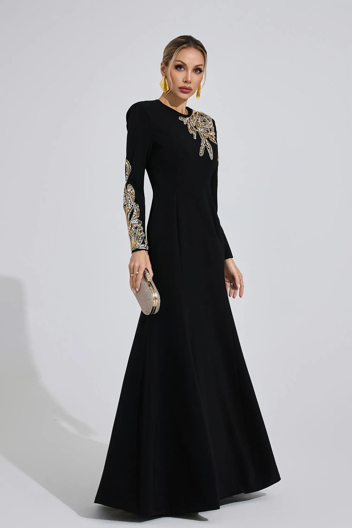 Melusine Siyah Zarif Maxi Elbise