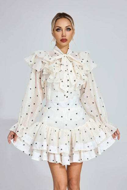 Maud Beyaz Kalp Desenli Set