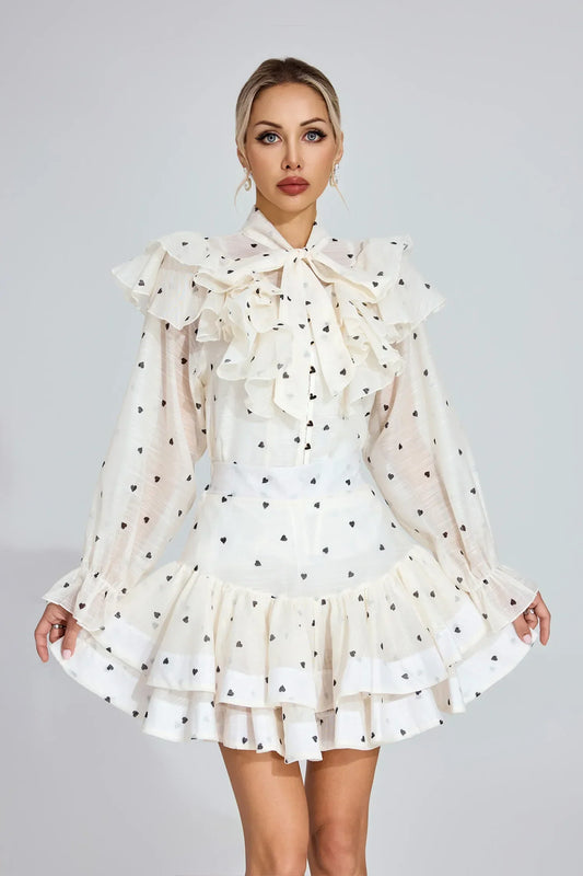 Maud Beyaz Kalp Desenli Set