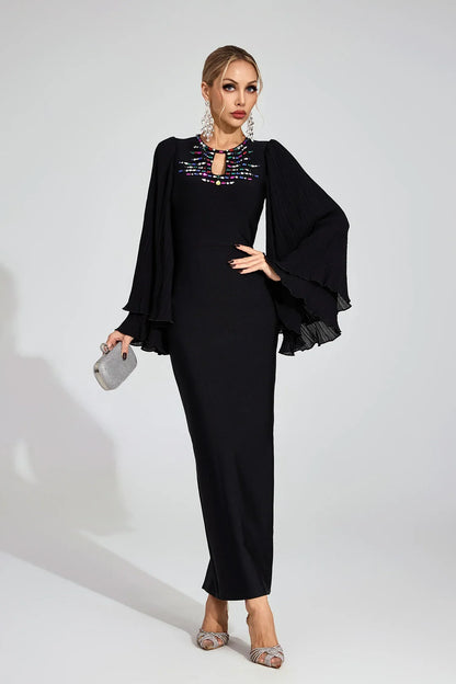 Aerin Siyah Bandaj Maxi Elbise