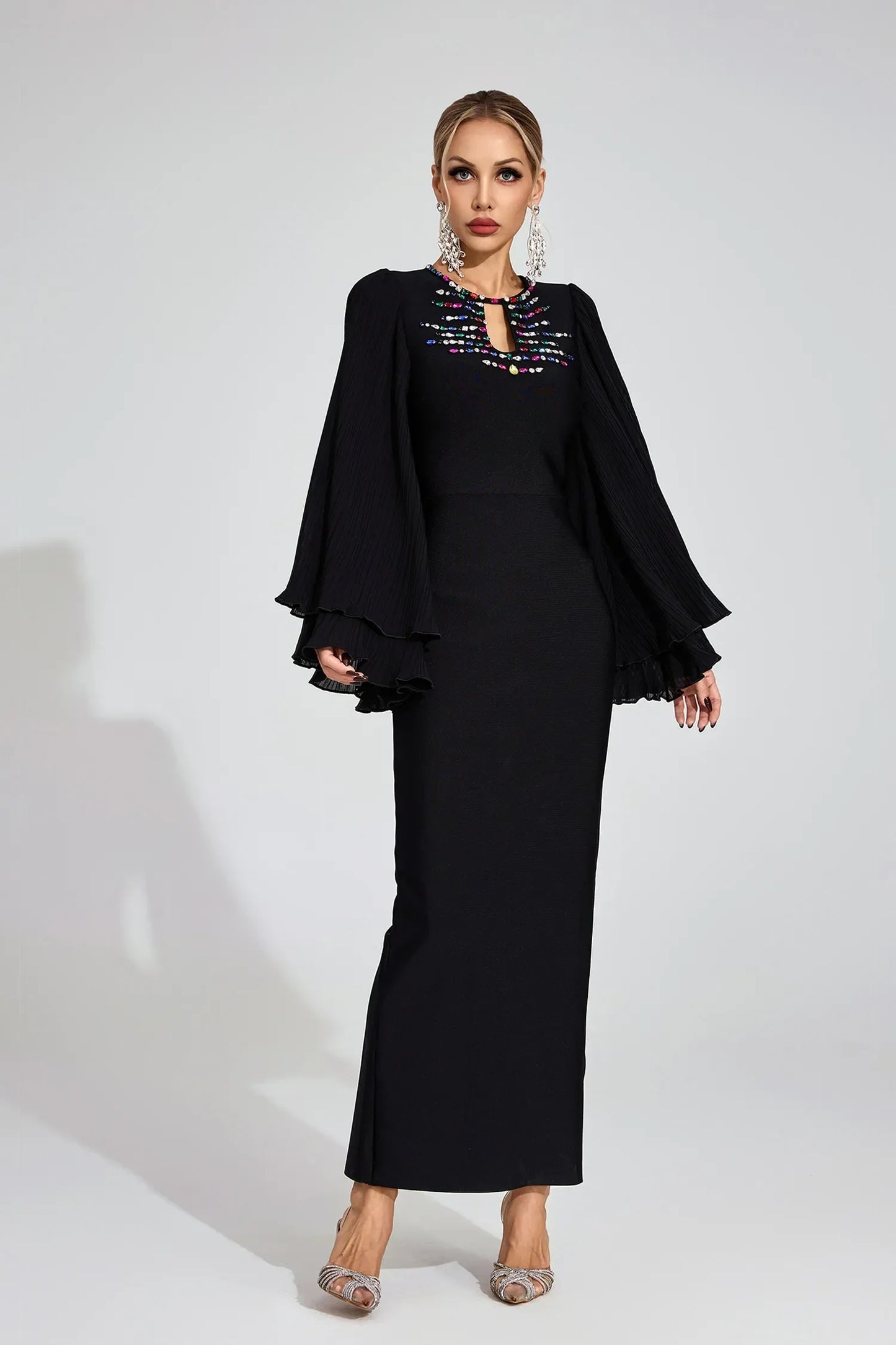 Aerin Siyah Bandaj Maxi Elbise