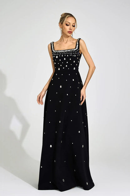 Caelia Siyah Elmas Maxi Elbise
