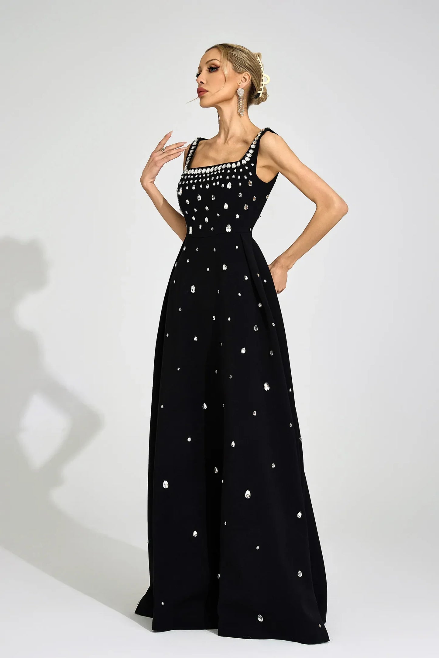 Caelia Siyah Elmas Maxi Elbise