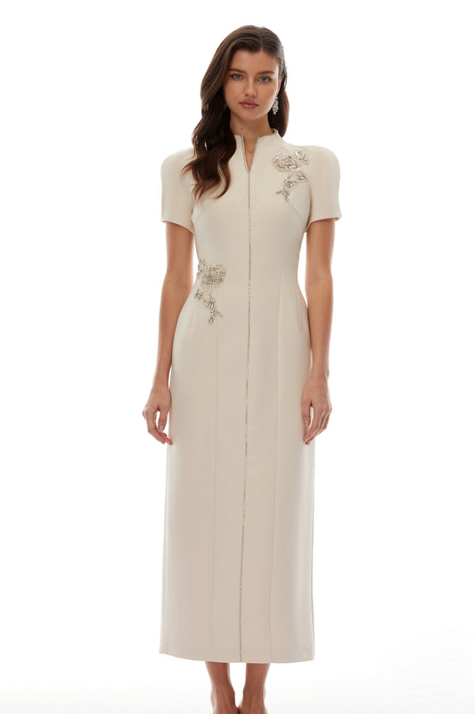 Tella Çiçekli Kristal Midi Elbise