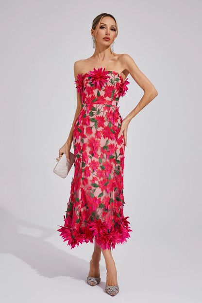 Aitana Kırmızı Çiçek Off Shoulder Maxi Elbise