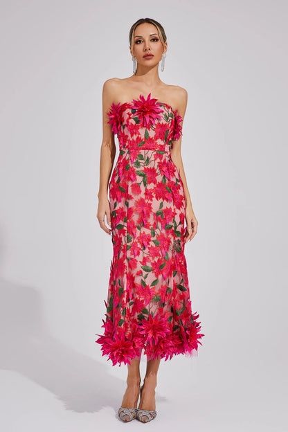 Aitana Kırmızı Çiçek Off Shoulder Maxi Elbise
