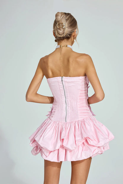 Zoey Pembe Straplez Mini Elbise
