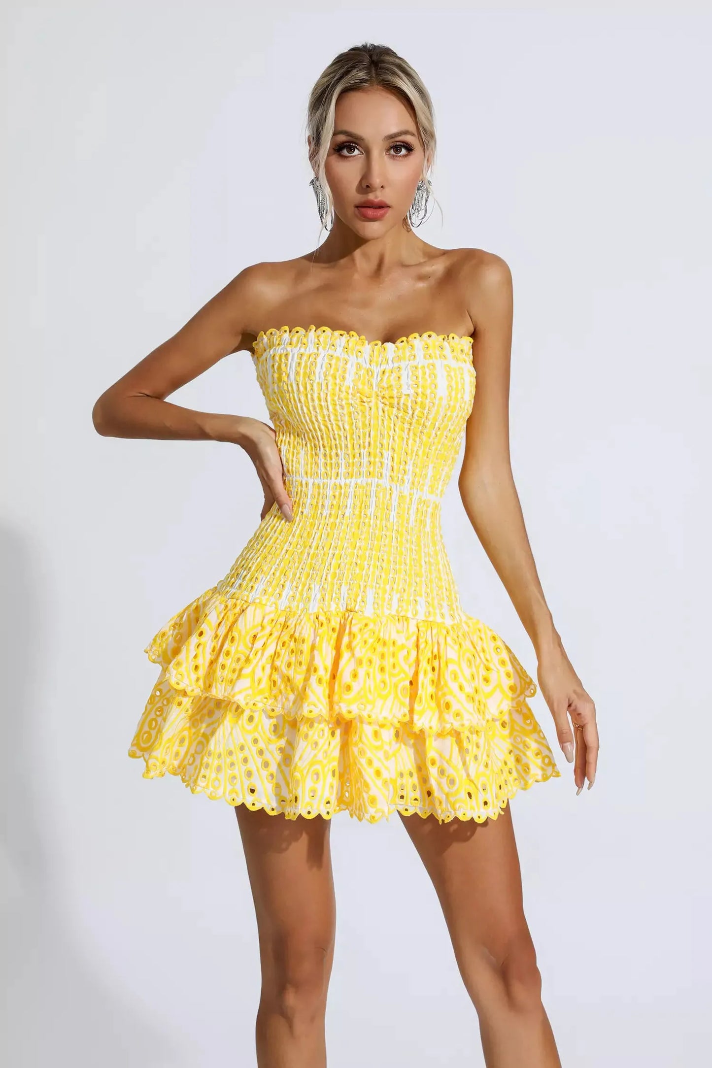 Rosemary Sarı Volanlı Mini Elbise