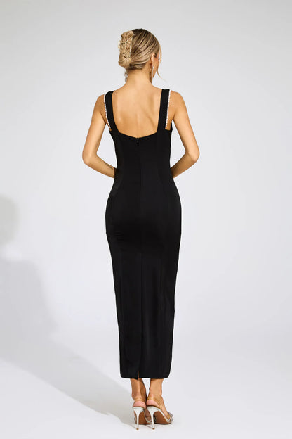 Thalia Siyah İnciler Maxi Elbise