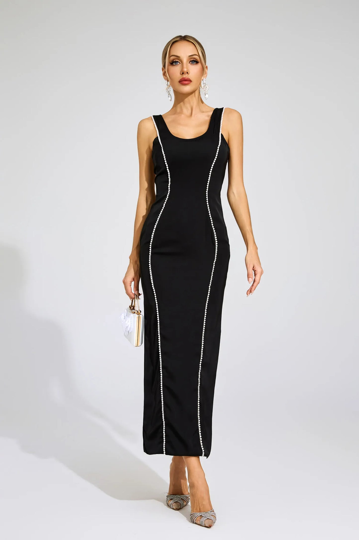 Thalia Siyah İnciler Maxi Elbise