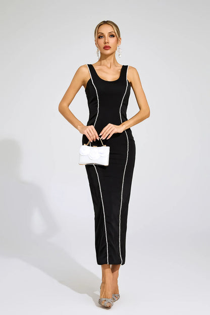 Thalia Siyah İnciler Maxi Elbise