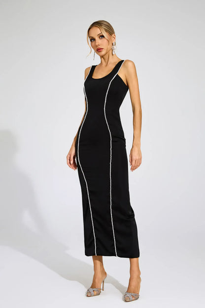 Thalia Siyah İnciler Maxi Elbise