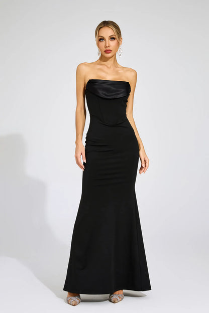 Sidonie Siyah Off Shoulder Bandaj Maxi Elbise