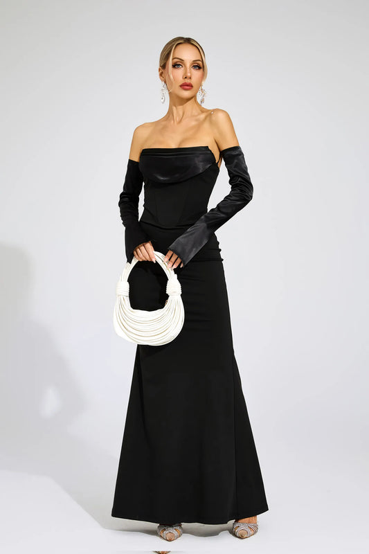 Sidonie Siyah Off Shoulder Bandaj Maxi Elbise
