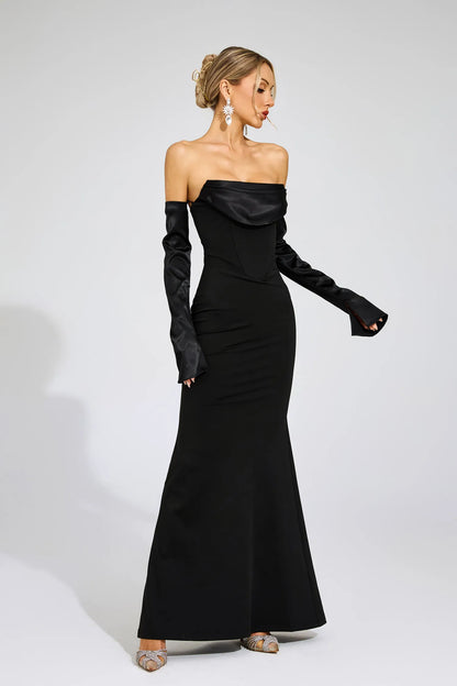 Sidonie Siyah Off Shoulder Bandaj Maxi Elbise