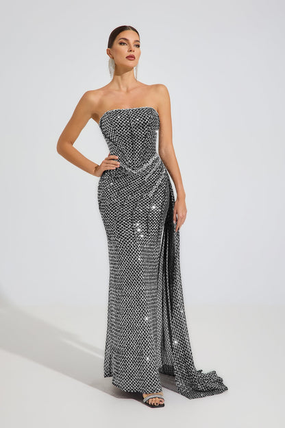 Alexandria Celeste Argent Straplez Maxi Elbise